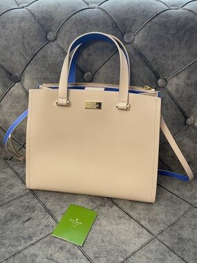 kate spade Beige Satchel with Blue Trim